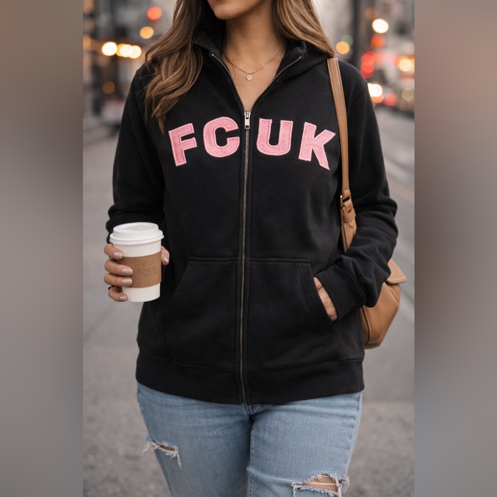 FCUK Black & Pink Zip Collar Sweatshirt